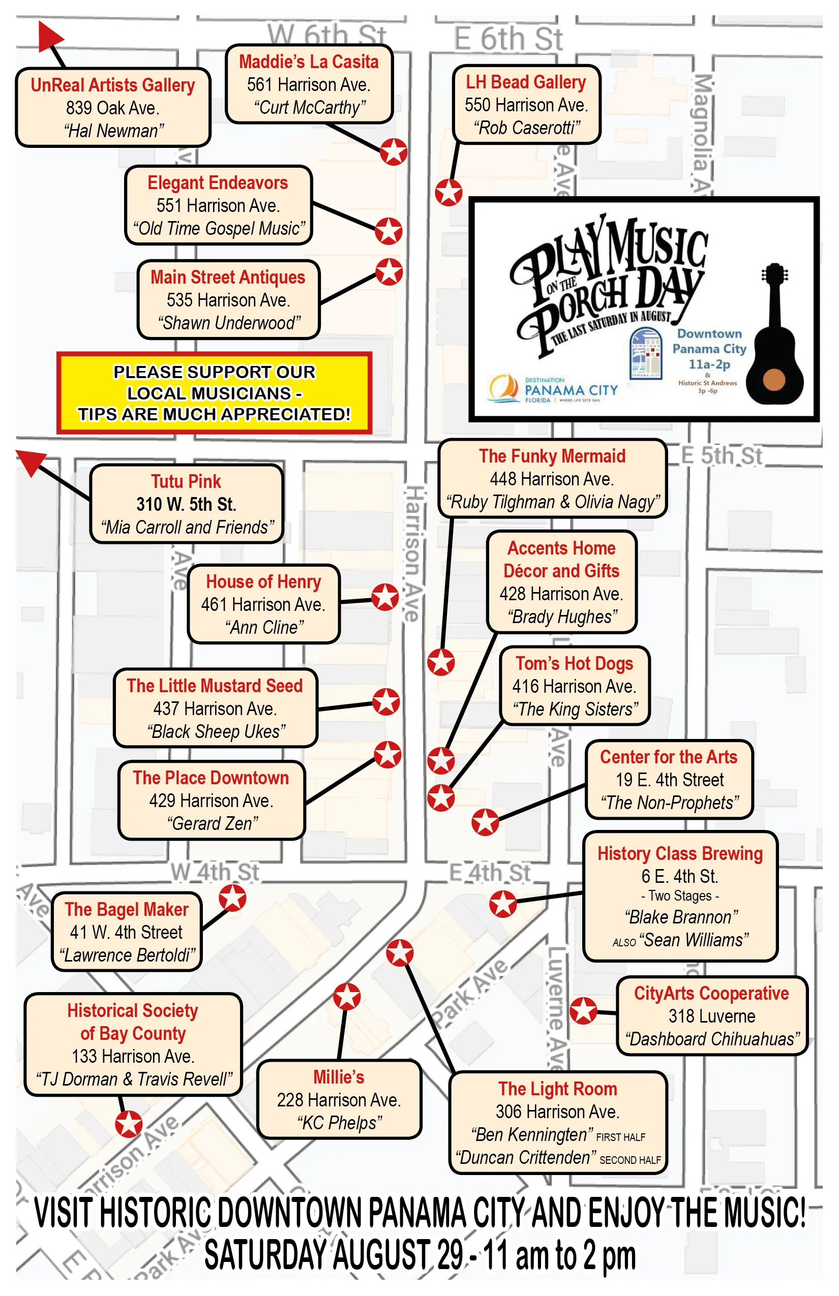 Play Music on the Porch Day 2 Downtown Map