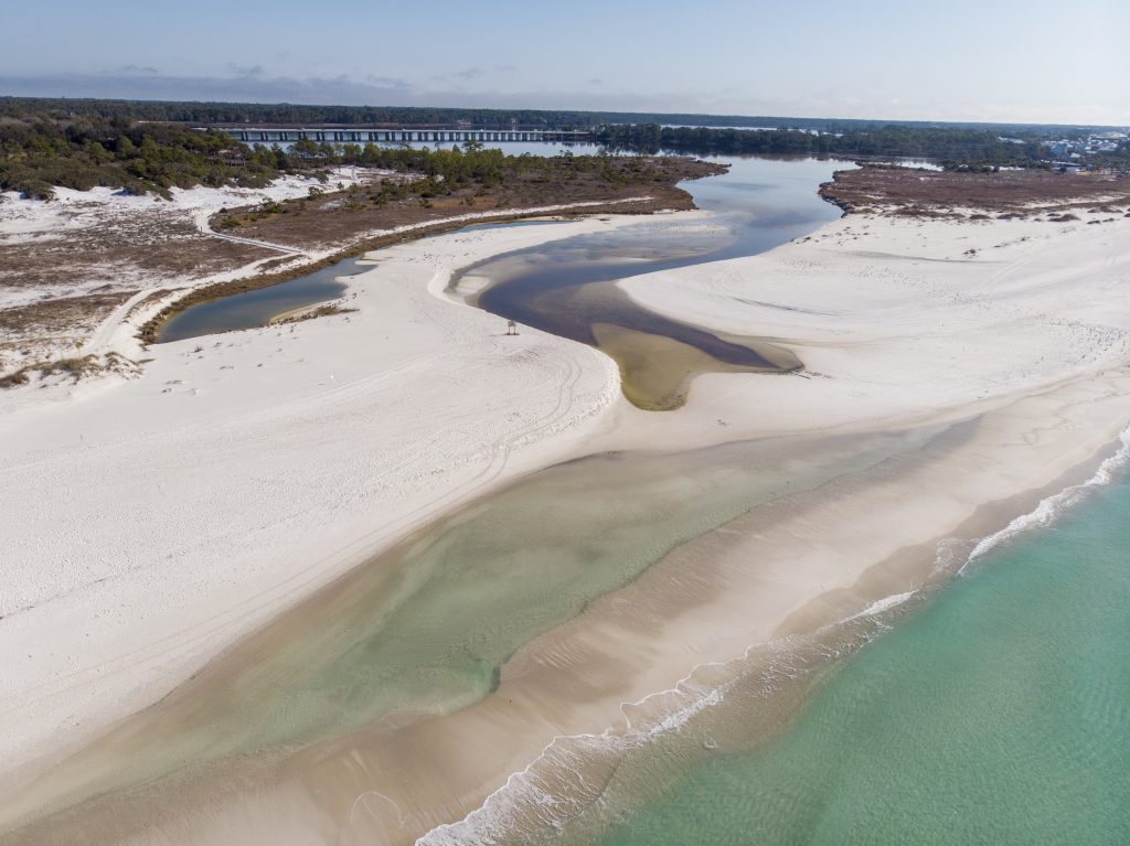 A scenic view of Lake Powell at Camp Helen State Park, showcasing one of Florida’s rare coastal dune lakes—a perfect destination for Florida eco-adventures and sustainable travel in Panama City.