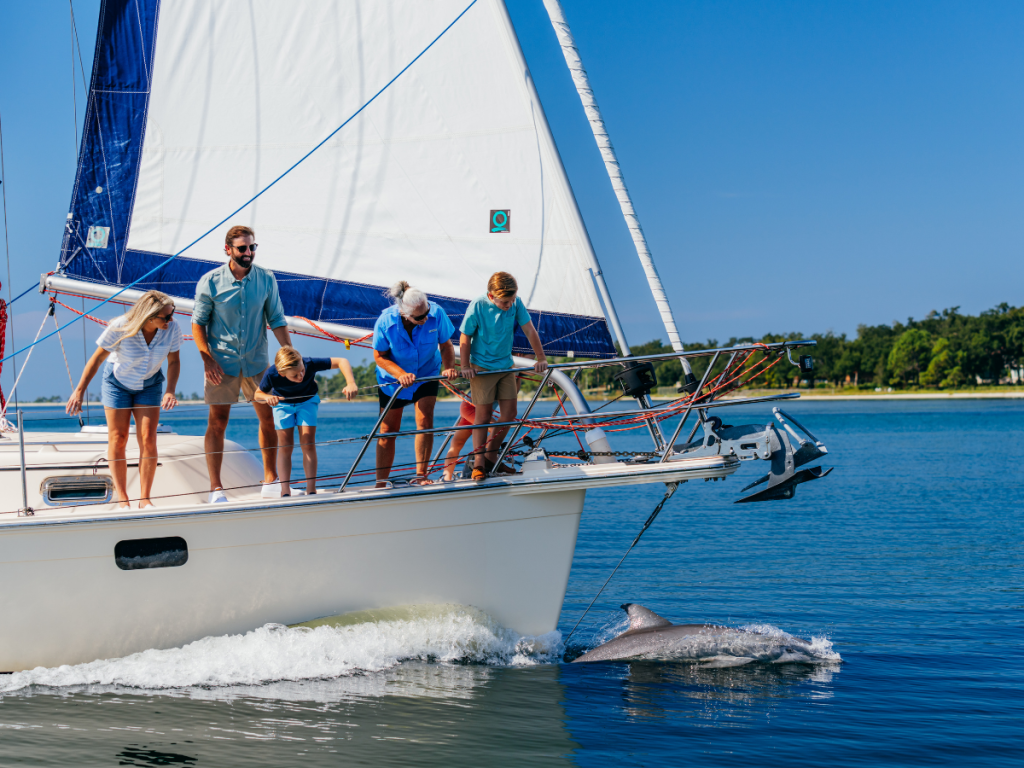 Top 10 Activities for a Family-Friendly Spring Break in Panama City, Florida 4 Family spotting dolphins from a sailboat on St. Andrews Bay during a family-friendly spring break in Panama City.