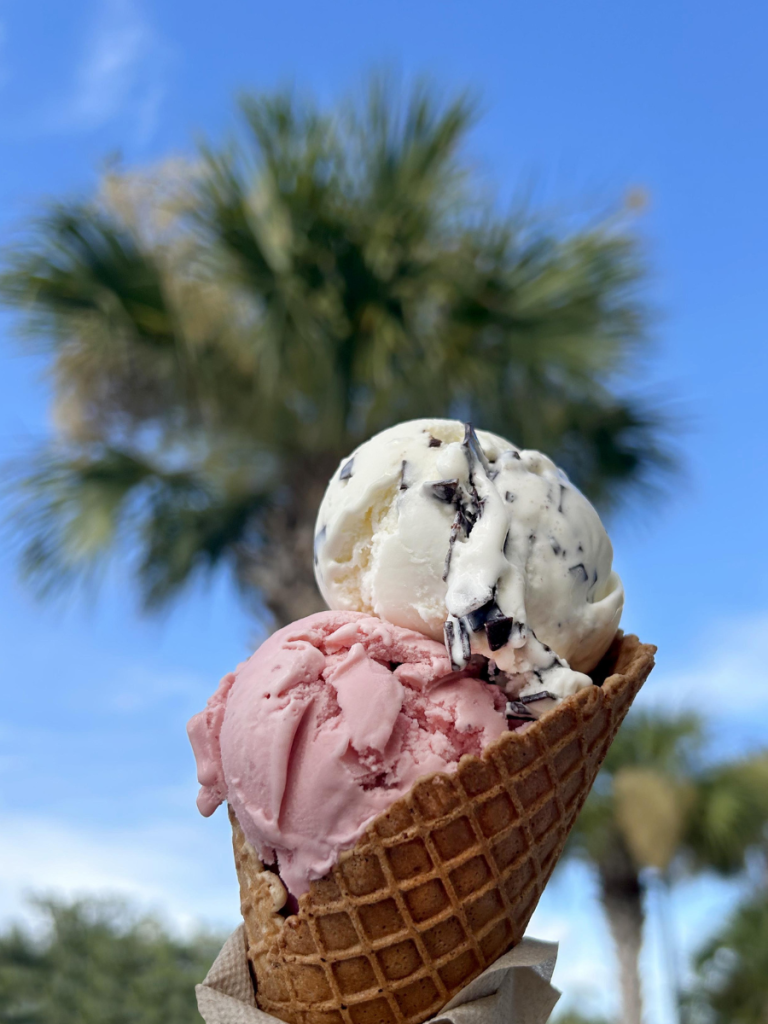 Top 10 Activities for a Family-Friendly Spring Break in Panama City, Florida 15 Ice cream cone with two scoops enjoyed outdoors during a family-friendly spring break in Panama City.