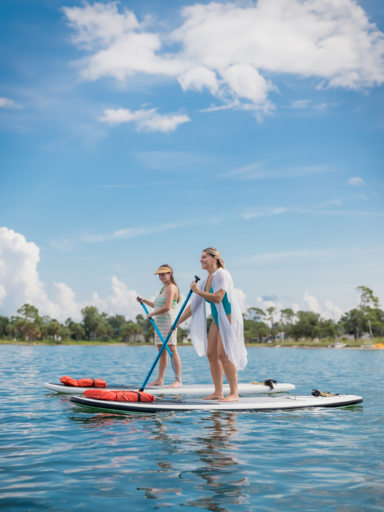 Top 10 Activities for a Family-Friendly Spring Break in Panama City, Florida 21 Two people paddleboarding on calm water during a family-friendly spring break in Panama City.