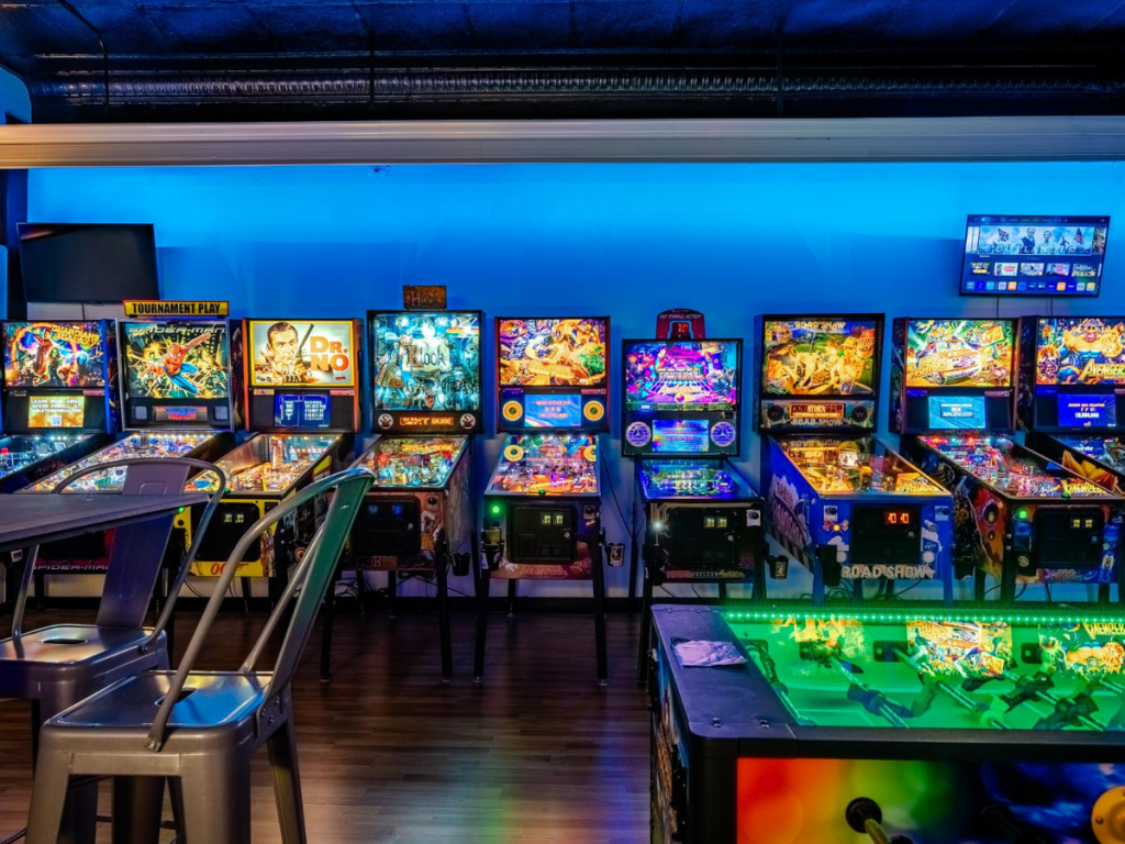 Top 10 Activities for a Family-Friendly Spring Break in Panama City, Florida 23 Retro arcade and pinball machines inside a game room during a family-friendly spring break in Panama City.