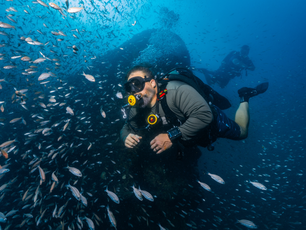 Top Spring Break Outdoor Adventures in Panama City, Florida 3 Spring break outdoor adventures in Panama City featuring scuba divers exploring reefs and marine life underwater.