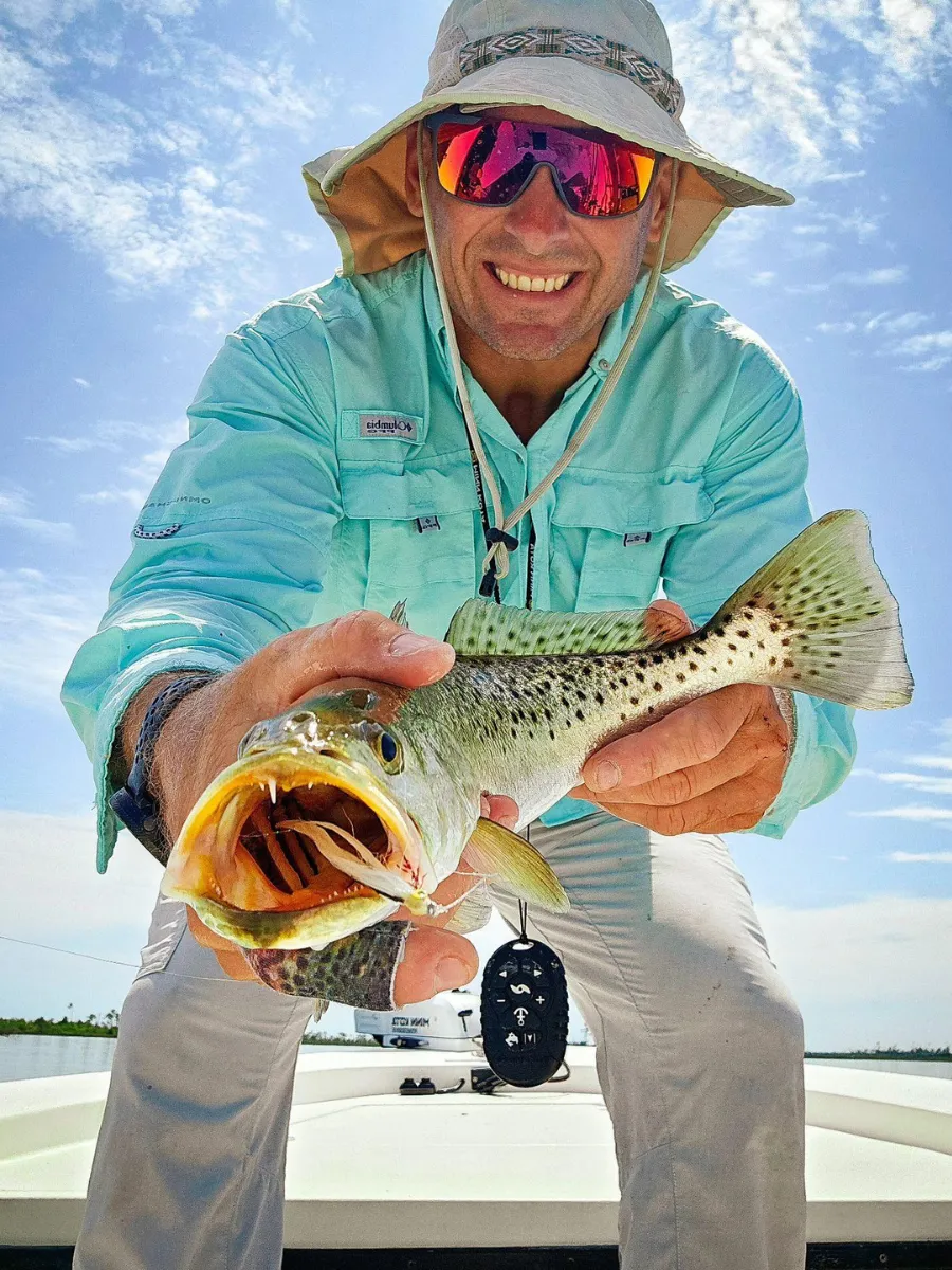 Fishing Seasons in Panama City, Florida: Your Complete Guide to Year-Round Action on the Gulf 4 Close-up of a speckled trout caught during fall fishing seasons in Panama City on St. Andrews Bay