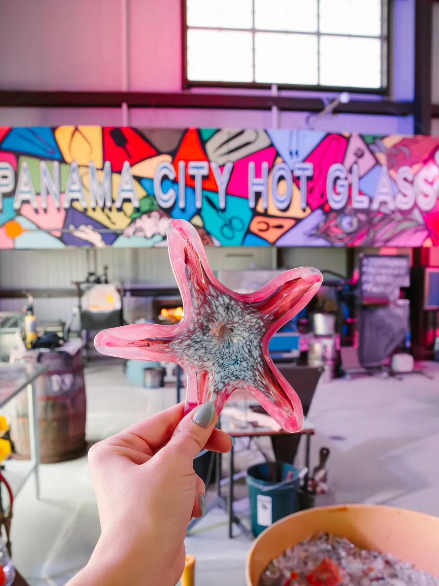 Handmade glass starfish created at Panama City Hot Glass, a top hands-on activity in Panama City Florida you can take home